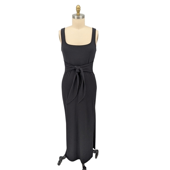 00719 Venus Knit Front Tie Maxi Dress Black L casual minimalist contemporary - Picture 1 of 7